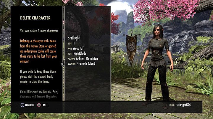 TESO pozwala na kasowanie bohaterów - po wybraniu bohatera musisz wcisnąć odpowiedni przycisk - ESO: Zarządzanie różnymi bohaterami - The Elder Scrolls Online - poradnik do gry