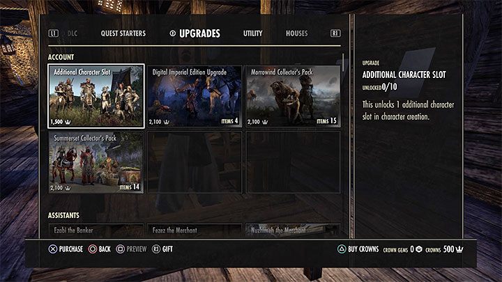 Jeżeli domyślna liczba slotów na postacie ci nie wystarcza, to możesz dokupić kolejne sloty - ESO: Zarządzanie różnymi bohaterami - The Elder Scrolls Online - poradnik do gry
