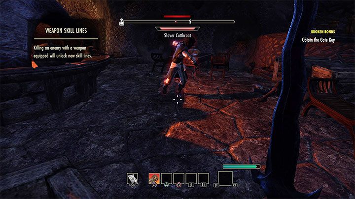 W pomieszczeniu pojawi się pierwszy przeciwnik - Slaver Cutthroat - ESO: Samouczek Morrowind, quest Broken Bonds - solucja - The Elder Scrolls Online - poradnik do gry