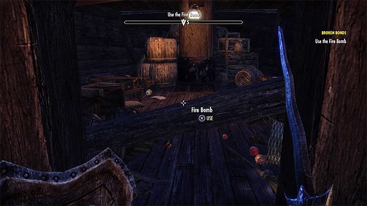 Dotrzyj do miejsca gdzie można wcisnąć przycisk interakcję po to żeby podłożyć bombę - ESO: Samouczek Morrowind, quest Broken Bonds - solucja - The Elder Scrolls Online - poradnik do gry