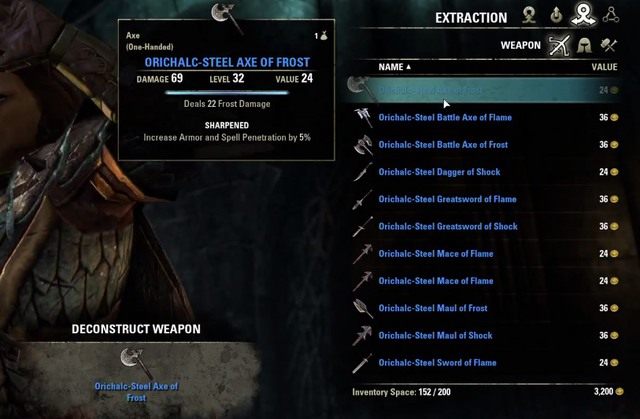 Obrazek przedstawiający proces dekonstrukcji broni. - ESO: Rzemiosło - zdobywanie doświadczenia, porady - The Elder Scrolls Online - poradnik do gry