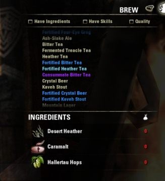 Obrazek przedstawiający wycinek okna do Tworzenia Prowiantu. - ESO: Tworzenie prowiantu - jedzenie, napitki, materiały, efekty - The Elder Scrolls Online - poradnik do gry