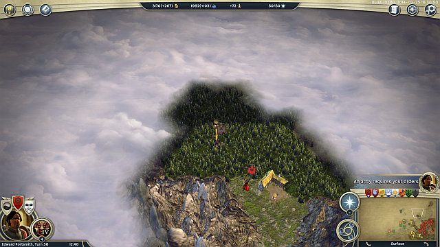 Zasięg widzenia jednostki jest najjaśniejszy, ciemniejsze obszary to miejsca odkryte wcześniej. Resztę spowija mgła wojny. - Eksploracja mapy w Age of Wonders III | Mapa świata - Age of Wonders III - poradnik do gry