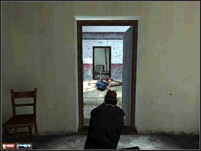 Ruszamy do przodu, ale ostrożnie, kiedy miniemy drugie od końca drzwi po prawej stronie, wyskoczy z nich przybłęda z bejsbolem - Misja 18 - Kampania wyborcza | Mafia The City of Lost Heaven - Mafia: The City of Lost Heaven - poradnik do gry