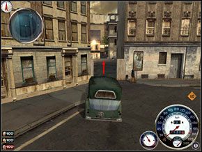 Wysiadamy z samochodu, jeśli mamy wrażenie, że utknęliśmy, należy trochę pokręcić się po podwórku, aż staniemy w miejscu, w którym fabuła rusza dalej - Misja 19 - Chwila relaksu | Mafia The City of Lost Heaven - Mafia: The City of Lost Heaven - poradnik do gry