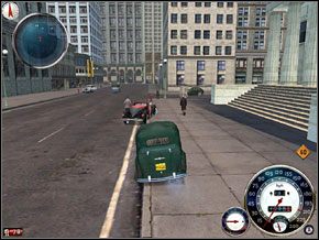 Stajemy pod jego oknem, trąbimy i nasz kompan po chwili schodzi na dół - Misja 20 - Robota na boku | Mafia The City of Lost Heaven - Mafia: The City of Lost Heaven - poradnik do gry