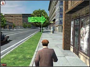 A później biegusiem: skręcamy w lewo, między drewnianymi budami, wracamy na ulicę, przez ulicę w stronę Rose Bar, w prawo w bramę z której wyjeżdża samochód, na podwórku w lewo, po schodkach w górę, od razu w prawo, przy żółtej beczce w lewo, na podwórku z dywanem na trzepaku w prawo po schodkach w - Poradnik do gry - Misja 2 - Uciekinier | Mafia The City of Lost Heaven - Mafia: The City of Lost Heaven - poradnik do gry