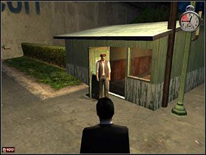 Wracamy do samochodu i czekamy na ochroniarza, który otwiera nam szlaban - Misja 5 - Czysta gra | Mafia The City of Lost Heaven - Mafia: The City of Lost Heaven - poradnik do gry