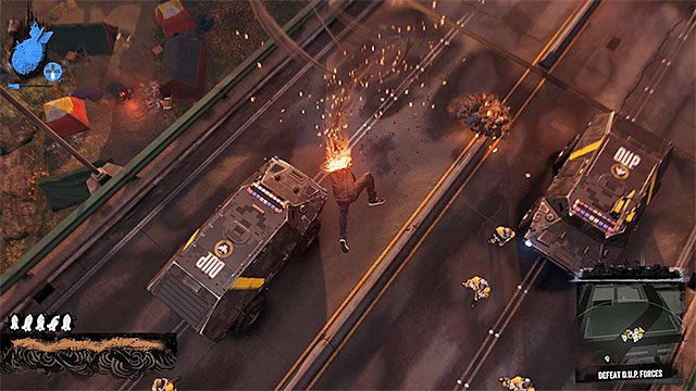Warto atakować wrogów na autostradzie m.in. rakietami i silnymi uderzeniami w ziemię - Pioneer Square - Przejęcie kontroli - Miasto - inFamous: Second Son - poradnik, opis przejścia, miasto