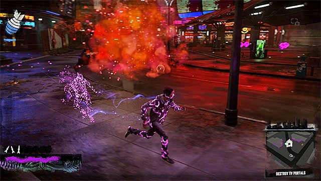 Oddalaj się od czerwonych znaków na ziemi symbolizujących miejsca zbliżających się ataków demonów - 10 - Reggie takes Flight - Opis przejścia - inFamous: Second Son - poradnik, opis przejścia, miasto 