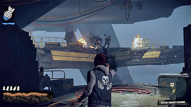 Przeciwnik z minigunem potrafi oczywiście zadawać ogromne obrażenia, tak więc musisz uważać - 15 - Quid pro Quo - eksploracja więzienia na wyspie - Opis przejścia - inFamous: Second Son - poradnik, opis przejścia, miasto