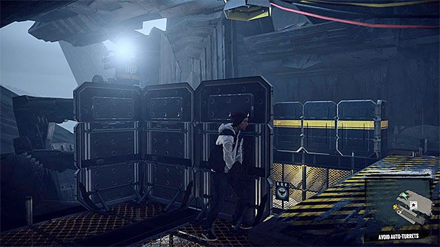 Ustawianie się przy dużych zasłonach pozwoli Delsinowi na unikanie odnoszenia obrażeń - 15 - Quid pro Quo - eksploracja więzienia na wyspie - Opis przejścia - inFamous: Second Son - poradnik, opis przejścia, miasto