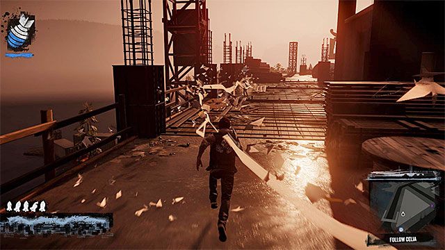 Podążaj za Celią, wykorzystując pozostawiane przez nią papierowe ślady do poprawnej nawigacji - Rozdział 2, część 1 - czynności do wykonania w grze - Tajemnice inFamous (inFamous Paper Trail) - inFamous: Second Son - poradnik, opis przejścia, miasto