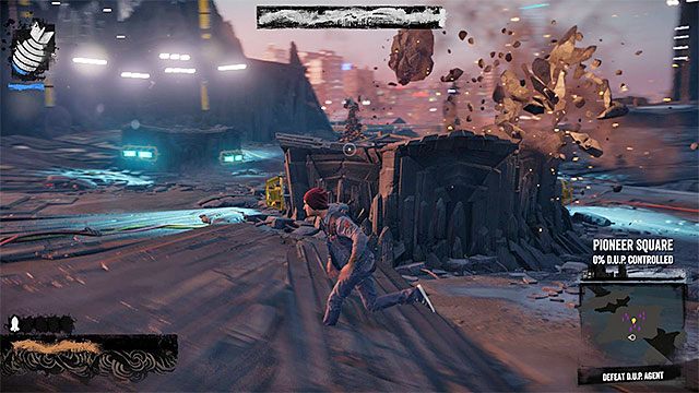 Ataków dystansowych możesz unikać dzięki bieganiu lub chowaniu się za zasłonami - D.U.P. Agent - Pojedynki z bossami - inFamous: Second Son - poradnik, opis przejścia, miasto