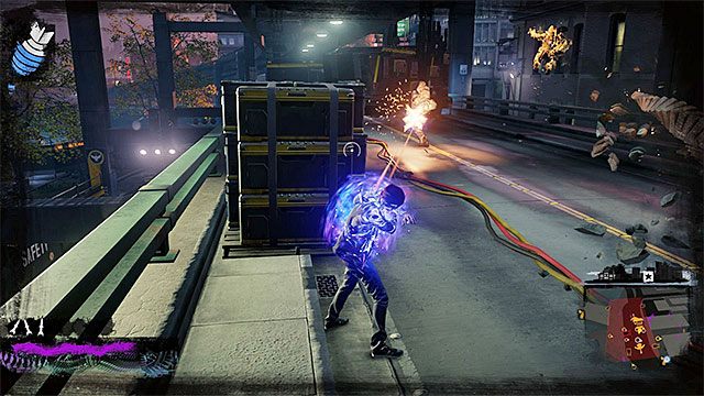 W okolicy przebywa m.in. elitarny żołnierz z minigunem - Waterfront - Trudniejsze aktywności - Miasto - inFamous: Second Son - poradnik, opis przejścia, miasto 