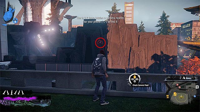 3) Ukryta kamera (Hidden Camera) - Poszukiwana kamera znajduje się w pokazanym na powyższym screenie miejscu - Denny Park - Trudniejsze aktywności - Miasto - inFamous: Second Son - poradnik, opis przejścia, miasto 