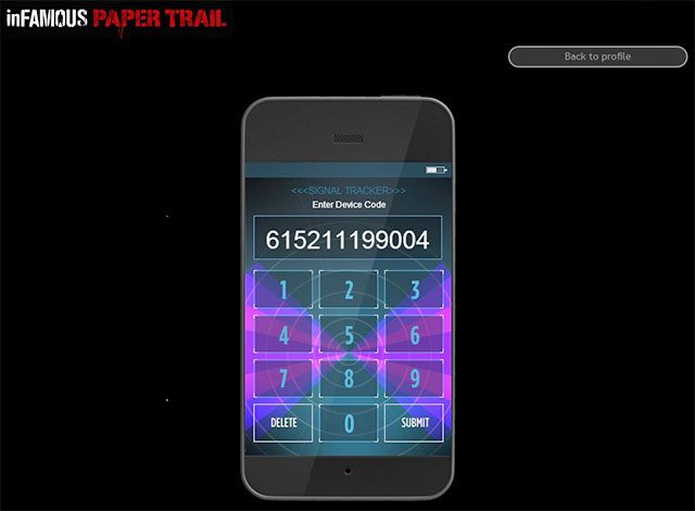 Wpisz odczytaną wcześniej kombinację (ta na powyższym obrazku jest jedynie przykładową) - Rozdział 1, część 1 - czynności do wykonania poza grą - Tajemnice inFamous (inFamous Paper Trail) - inFamous: Second Son - poradnik, opis przejścia, miasto 