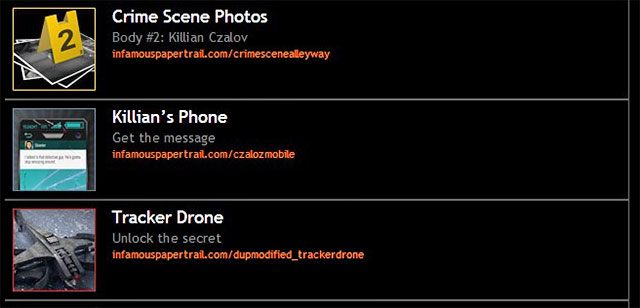 Nowe dowody rzeczowe - Rozdział 1, część 2 - czynności do wykonania poza grą - Tajemnice inFamous (inFamous Paper Trail) - inFamous: Second Son - poradnik, opis przejścia, miasto 