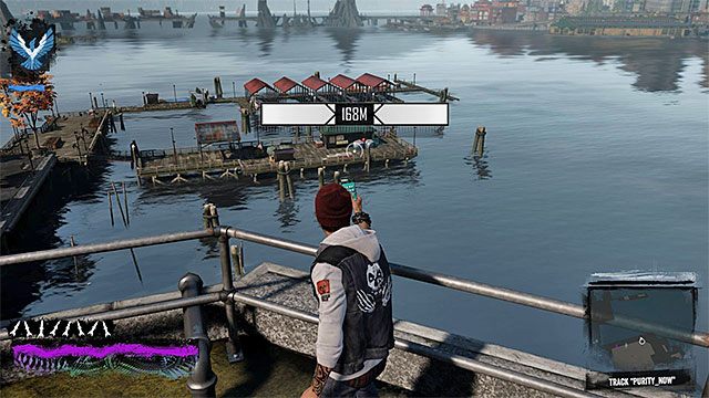 Gra rozpocznie teraz proces namierzania poszukiwanej osoby i jeśli chcesz korzystać ze wskazań telefonu Delsina to musisz najpierw dotrzeć na dach jednego z wyższych budynków - Rozdział 4, część 3 - czynności do wykonania w grze - Tajemnice inFamous (inFamous Paper Trail) - inFamous: Second Son - poradnik, opis przejścia, miasto 