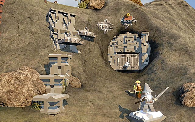 Ustaw się na płycie naciskowej i zaczekaj na wysunięcie się półek - Odnajdywanie schematów (1-8) - LEGO The Hobbit - poradnik do gry