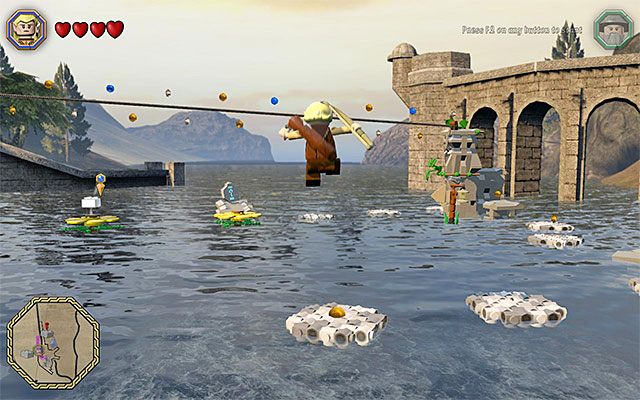 Staraj się bezbłędnie doskakiwać do kolejnych pływających plaftorm - Odnajdywanie mithrilowych klocków (1-15) - LEGO The Hobbit - poradnik do gry