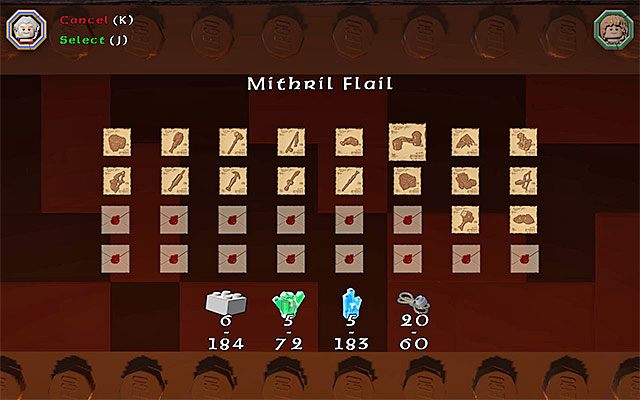 Wybierz schemat z listy i przeznacz surowce potrzebne do wykucia specjalnego przedmiotu - Czerwone pytajniki - LEGO The Hobbit - poradnik do gry