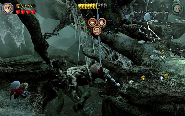 Skorzystaj po drodze z liny - Etap 10 (Flies and Spiders) - Jaskinia pająków - LEGO The Hobbit - poradnik do gry