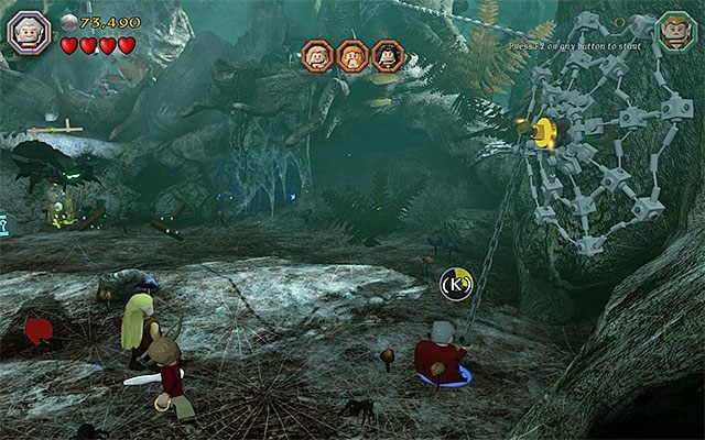 Złap się prawego zaczepu i go wyrwij - Etap 10 (Flies and Spiders) - Bitwa z pająkami - LEGO The Hobbit - poradnik do gry
