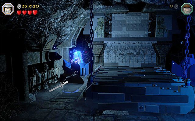 Użyj laski żeby rozpalić w dwóch miejscach ogień - Etap 13 (Looking for Proof) - Grobowiec czarnoksiężnika z Angmaru - LEGO The Hobbit - poradnik do gry