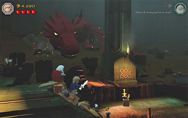 Unikaj rozświetlonych obszarów sprawdzanych w danym momencie przez Smauga - Etap 16 (Inside Information) - Skarbiec - LEGO The Hobbit - poradnik do gry