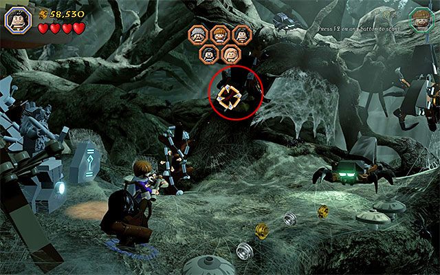 Pierwszy pająk (poznasz je po czerwonych znakach) - Etap 10 (Flies and Spiders) - LEGO The Hobbit - poradnik do gry