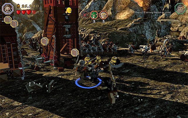 Do wyeliminowania pozostało jeszcze trzech orków-wojowników i trzech orków-łuczników - Etap 3 (Azog the Defiler) - Bitwa z orkami - LEGO The Hobbit - poradnik do gry