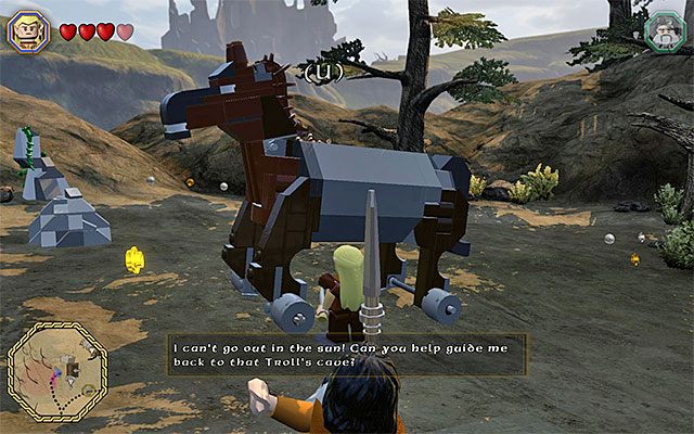 Wskocz na ogromnego mechanicznego konia i wyrusz nim do jaskini zaprzyjaźnionego trolla - Białe pytajniki - opisy przejścia zadań (41-60) - LEGO The Hobbit - poradnik do gry
