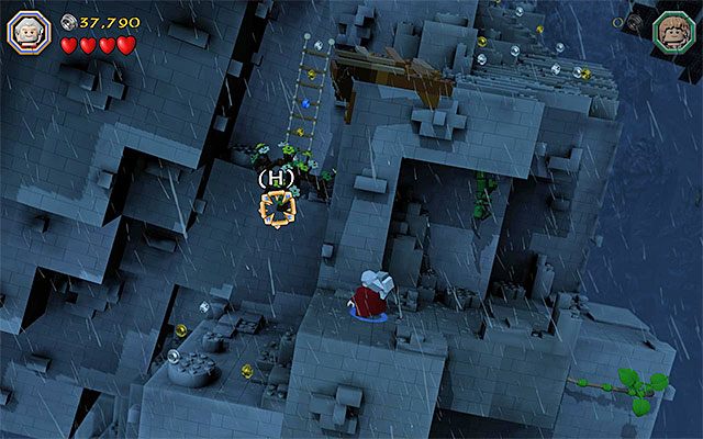 Obszar, w który należy wycelować - Etap 6 (Over Hill and Under Hill) - Wspinaczka po kamiennym olbrzymie - LEGO The Hobbit - poradnik do gry