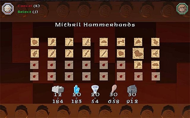 Przykładowe okna wydawania surowców - Surowce - LEGO The Hobbit - poradnik do gry