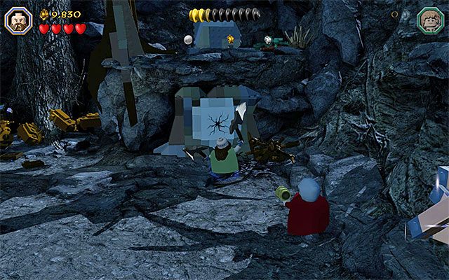 Topór to dobry przykład unikalnego elementu ekwipunku - jest on potrzebny do rozbijania popękanych płyt - Interakcja z otoczeniem - LEGO The Hobbit - poradnik do gry
