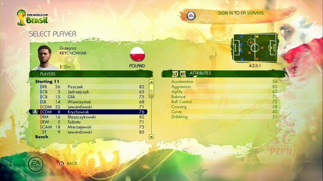 Wariant Use an existing player daje nam z kolei możliwość objęcia kontroli nad zawodnikiem już istniejącym i znajdującym się w szerokim składzie wybranej reprezentacji - Captain Your Country | Tryby gry w 2014 FIFA World Cup Brazil - 2014 FIFA World Cup Brazil - poradnik do gry
