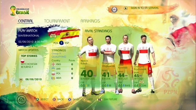 Po stworzeniu nowego pliku zapisu naszym oczom ukazuje się panel zarządzania - Captain Your Country | Tryby gry w 2014 FIFA World Cup Brazil - 2014 FIFA World Cup Brazil - poradnik do gry
