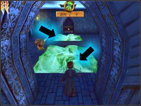 Wbiegnij do większej sali, rozwal ektoplazmę na podłodze, ogłusz ślimaka i wrzuć go na pierwsze pole, na drugie skocz - Sala Treningowa Skurge | Nauka Skurge w Harry Potter i Komnata Tajemnic - Harry Potter i Komnata Tajemnic - poradnik do gry