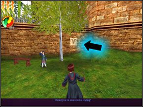 (SEKRET 3/8) Popatrz na drzwi prowadzące do wnętrza Hogwartu, a potem w lewo - zauważysz małą twarz na ścianie - Dziedziniec | Nauka Diffindo w Harry Potter i Komnata Tajemnic - Harry Potter i Komnata Tajemnic - poradnik do gry