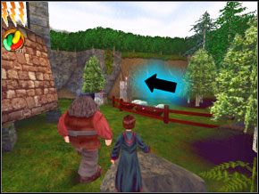 Biegnij do wejścia naprzeciwko, które prowadzi do chaty Hagrida - Dziedziniec | Nauka Diffindo w Harry Potter i Komnata Tajemnic - Harry Potter i Komnata Tajemnic - poradnik do gry