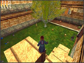 Na zewnątrz pokonaj wrogów, uwolnij gnoma z lewej, aby zjadł wszystkie grzyby - Śladem Goylea | Dom Ślizgonów w Harry Potter i Komnata Tajemnic - Harry Potter i Komnata Tajemnic - poradnik do gry