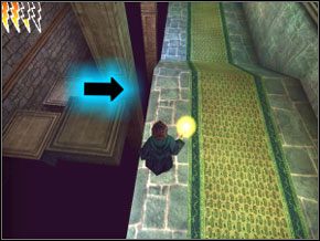 (SEKRET 3/8) Ponownie rozświetl różdżkę i biegnij w lewo, po czym spójrz w lewo - zeskocz na dół po drugich platformach - Dom Ślizgonów w Harry Potter i Komnata Tajemnic - Harry Potter i Komnata Tajemnic - poradnik do gry