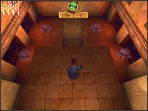 (SEKRET 6/16) Musisz wepchnąć cztery żuki w cztery nisze po lewej i prawej - uważaj, by cię nie poparzyły swym ogniem - Sala Treningowa Spongify | Nauka Spongify w Harry Potter i Komnata Tajemnic - Harry Potter i Komnata Tajemnic - poradnik do gry