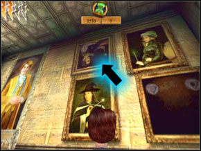 (SEKRET 8/16) Dokładnie naprzeciwko tego portretu jest drugi odwrócony do góry nogami, wskazany strzałką - Sala Treningowa Spongify | Nauka Spongify w Harry Potter i Komnata Tajemnic - Harry Potter i Komnata Tajemnic - poradnik do gry