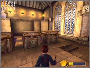 Tutaj pchnij środkowy klocek tylko dwa razy, a pozostałe - trzy - Komnata Złotych Kart | Komnata Tajemnic w Harry Potter i Komnata Tajemnic - Harry Potter i Komnata Tajemnic - poradnik do gry