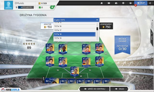 To moduł, w którym mierzysz się z zespołem złożonym z zawodników wybranych w danym tygodniu przez ekipę EA Sports - Moduły zabawy - FIFA Ultimate Team - FIFA World - poradnik do gry