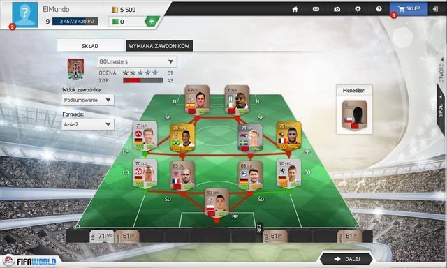 Jak widać po kolorze łączeń, w tej ekipie potrzeba nad tym aspektem jeszcze mnóstwo pracy! - Zarządzanie klubem - FIFA Ultimate Team - FIFA World - poradnik do gry