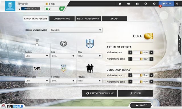 Oto główny panel transferowy. - Zarządzanie klubem - FIFA Ultimate Team - FIFA World - poradnik do gry