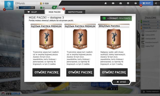 Posiadane paczki możemy otworzyć w menu